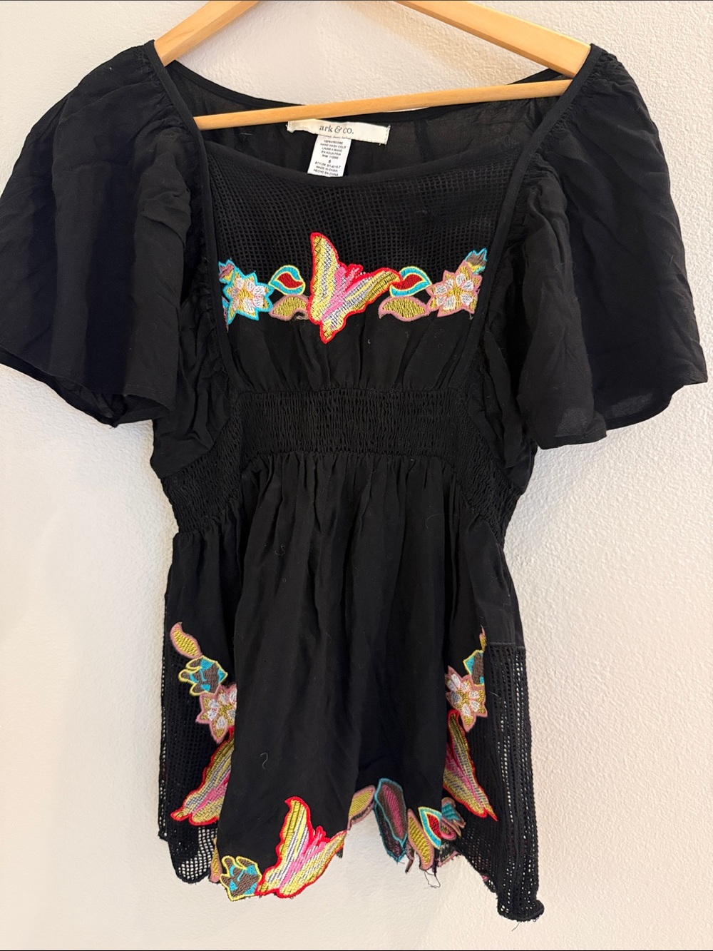 Ark & Co Black Woman top with Multicolor Embroidery